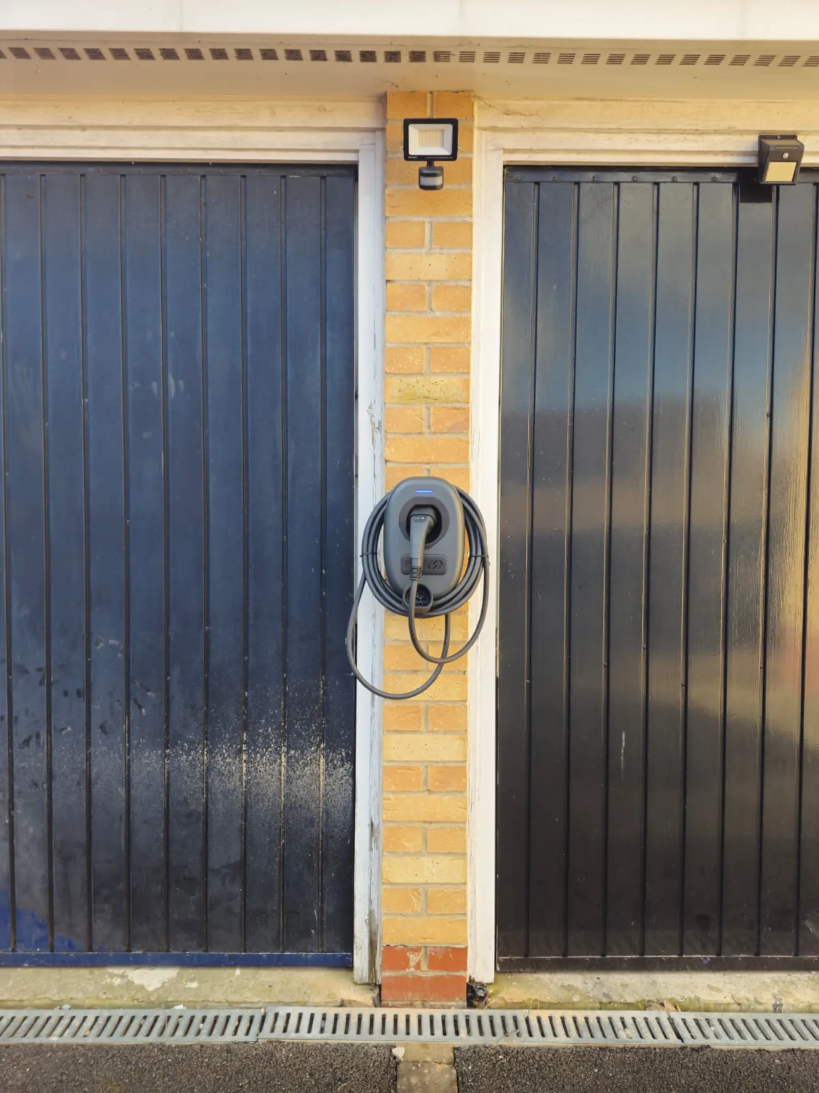 EV charger installation on garage in Wakefield